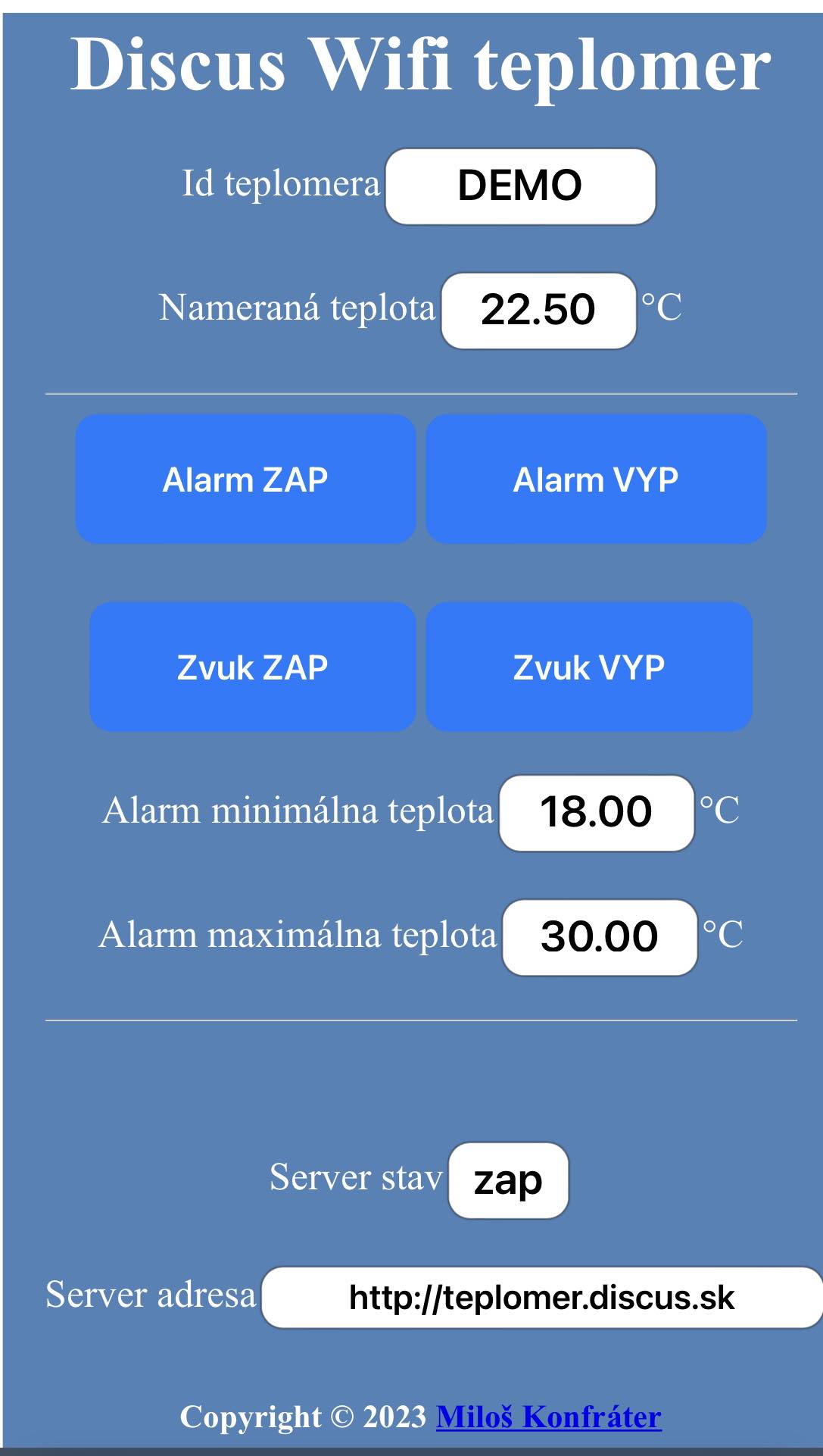 Discus Wifi teplomer s LCD a alarmom čidlo na kábli - Kliknutím na obrázok zatvorte -