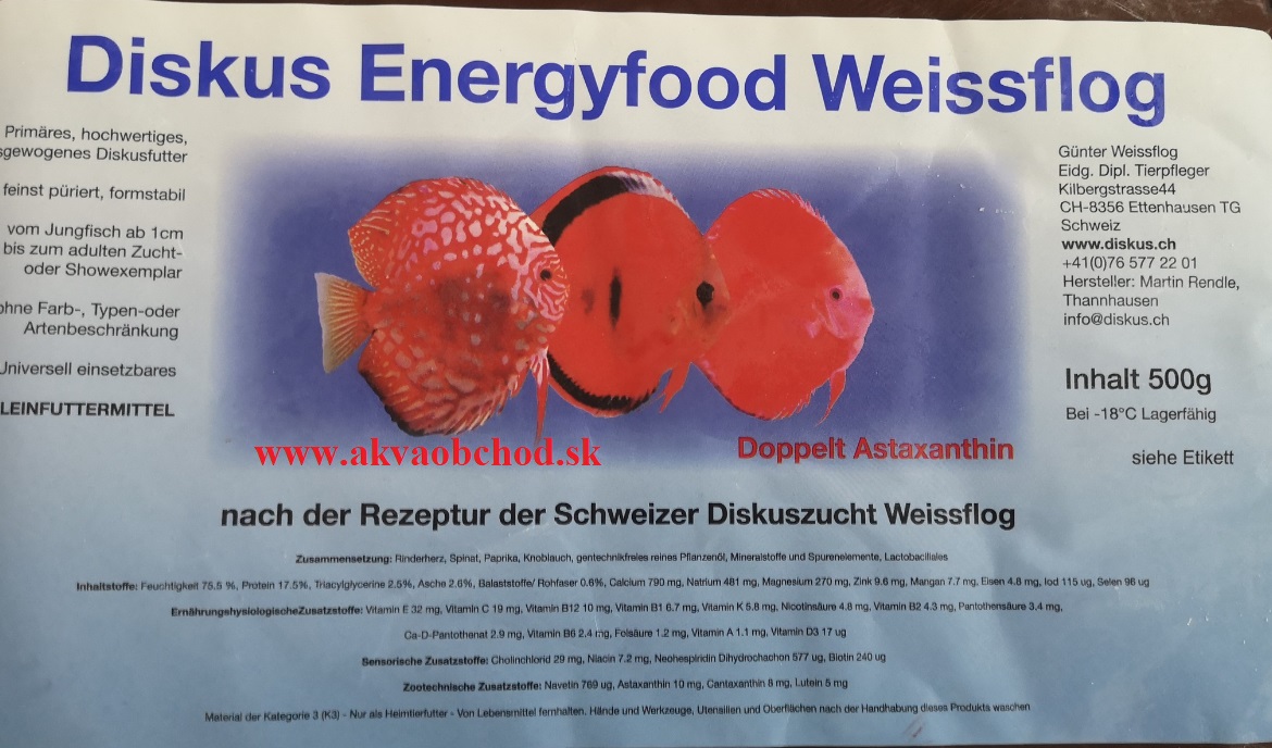 Diskus Energyfood Weissflog 500g mit doppelt Astaxanthin - Kliknutím na obrázok zatvorte -